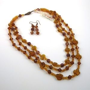 Caramel Crystal Beaded Necklace Set